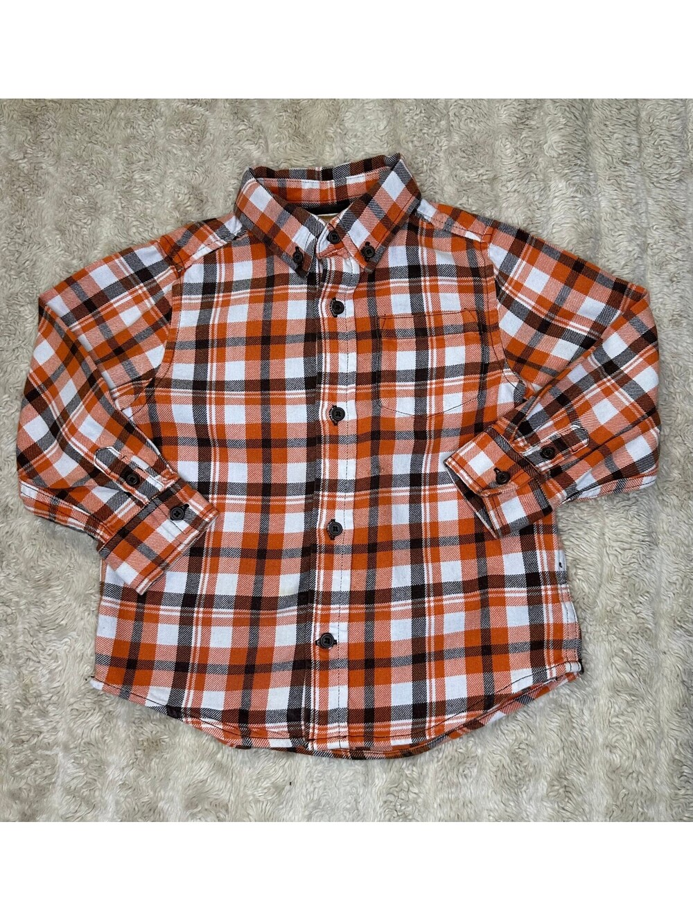 Gymboree orange brown plaid 100% cotton button-down long sleeve shirt 3T autumn
